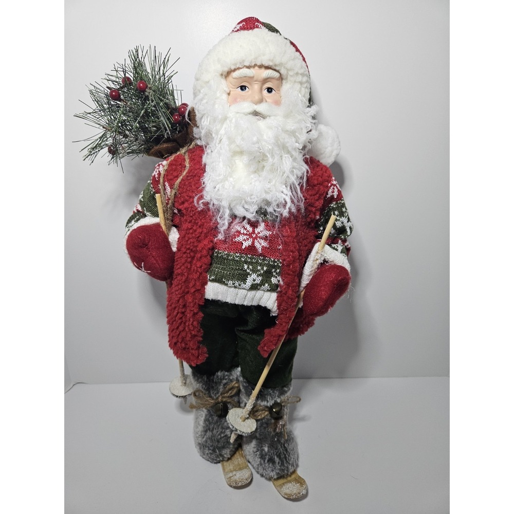 North Pole Trading Co 2022 Standing Nordic Santa Figurine with Skis Christmas
